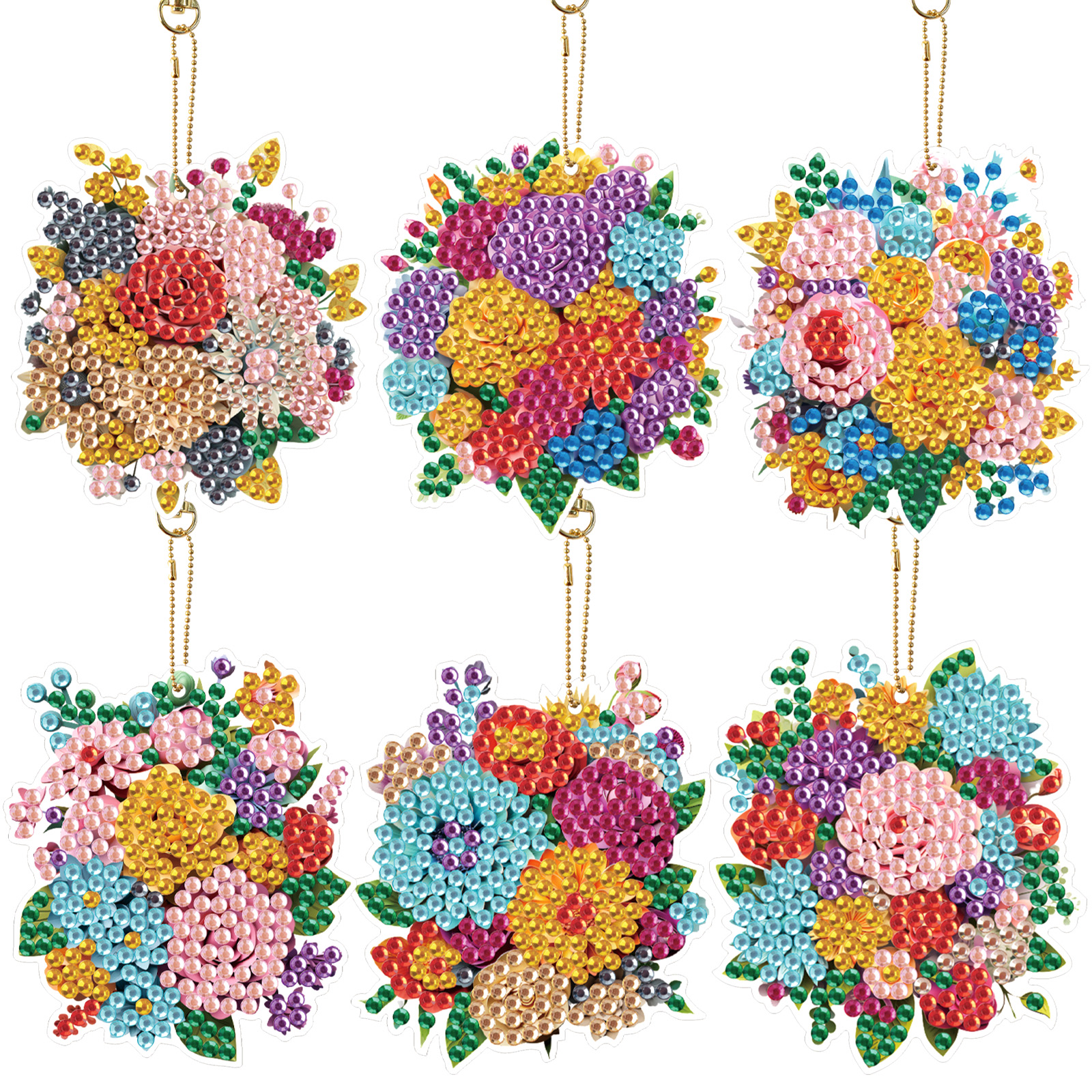 Art Craft Flower - 6PCS Diamond Art Painting Keychains Kit,flower