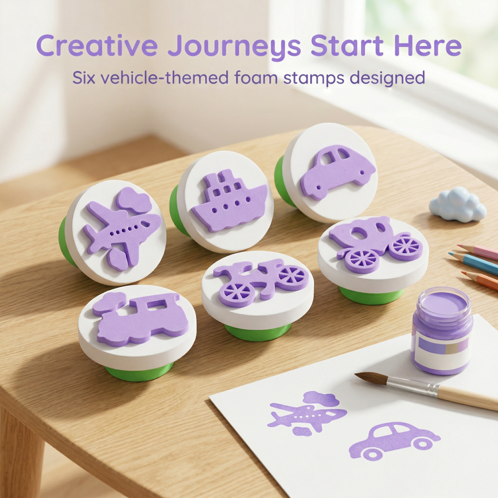 Art Craft Education - 6Pcs EVA Vehicle Foam Stamps, 12