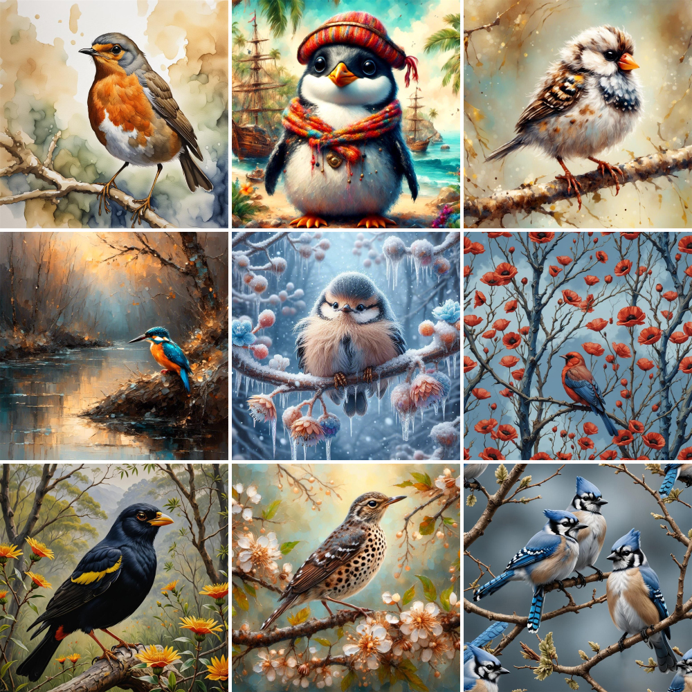 Art Craft Idea - Bird Penguin Kingfisher Paint Number Paintings