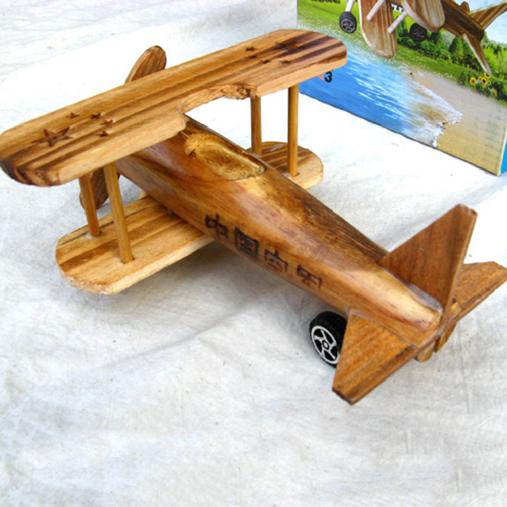 Art Craft Room - 2Pcs Wooden Airplane Desktop Ornament Natural