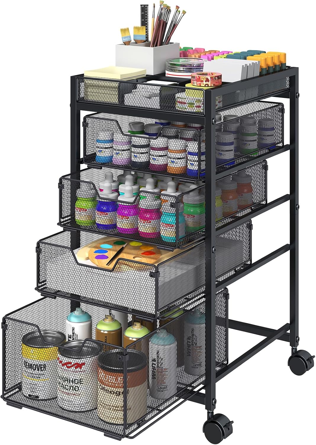 Art And Craft With Paint - Rolling Utility Cart with 4 Drawers,
