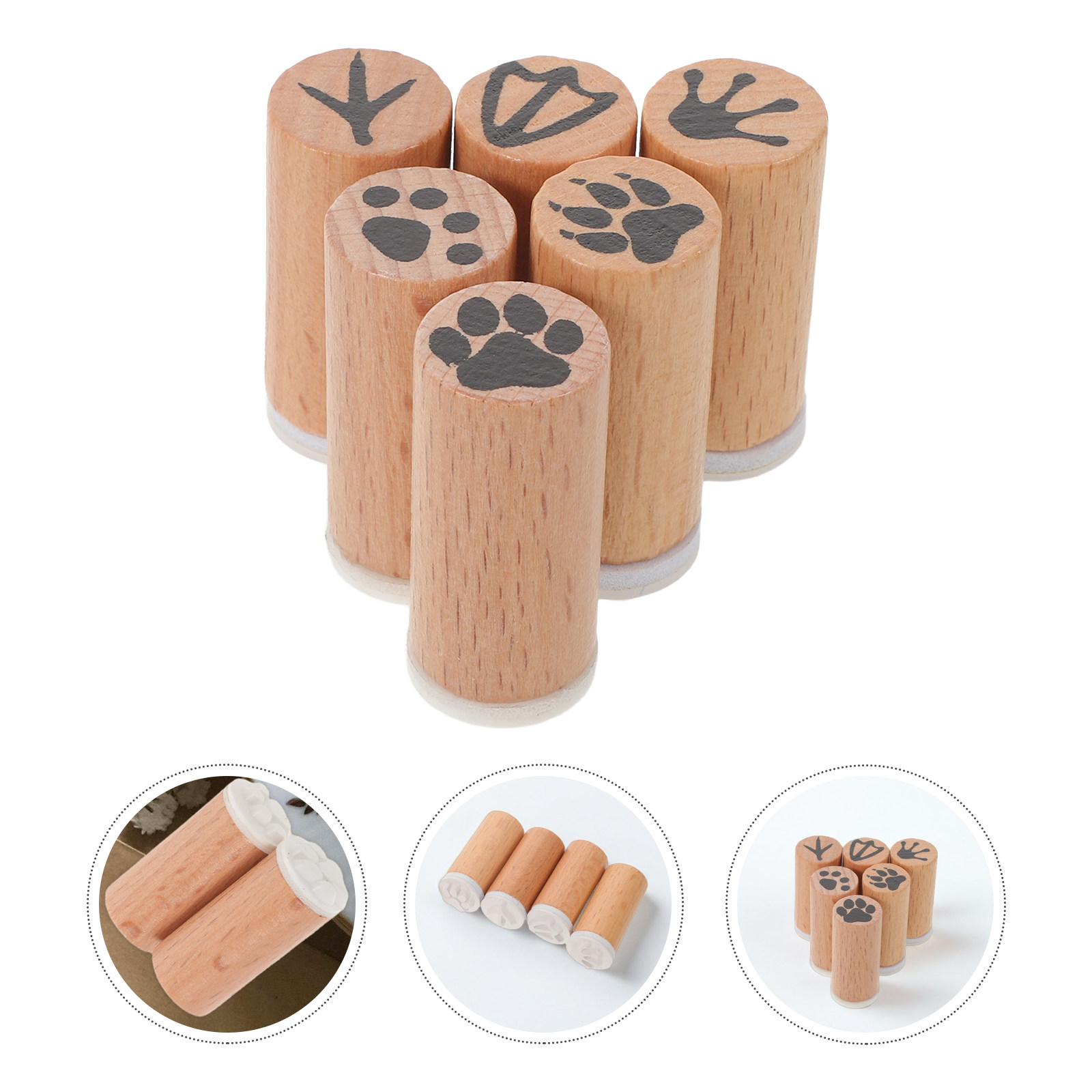 Art And Craft Zoo Animals - 6Pcs Wooden Paw Print Animal Stamps