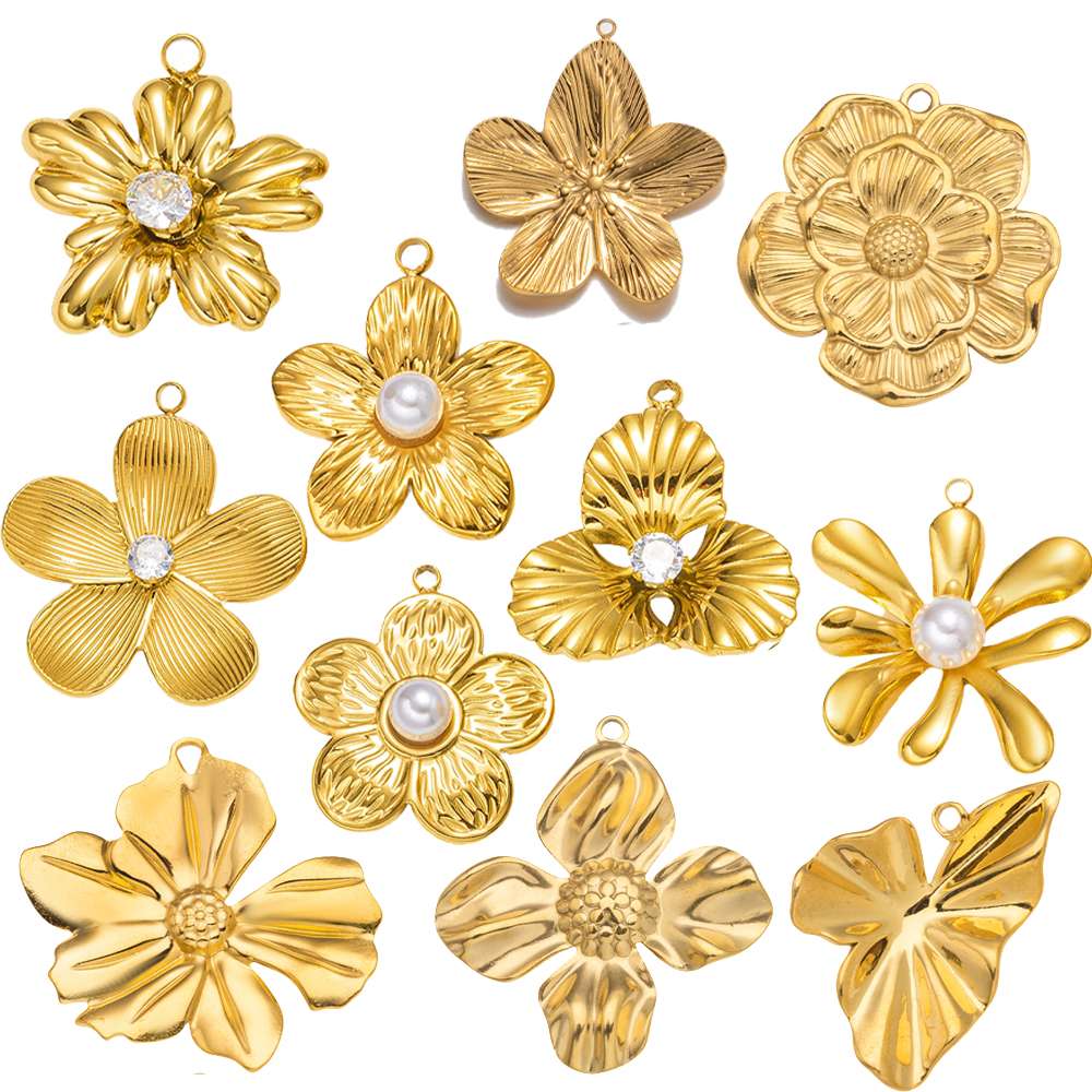 Art Craft Flower - 5pcs Gold Stainless Steel Flower Charms
