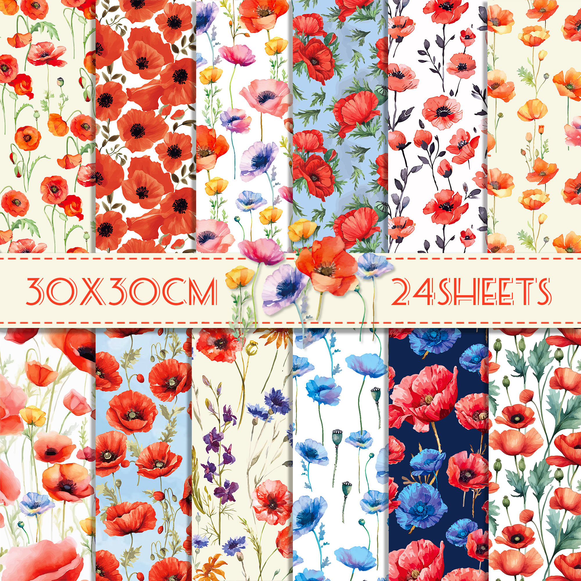 24pcs 30*30cm Poppy Red Flower - Art Craft Items incelemesi ve fiyatı