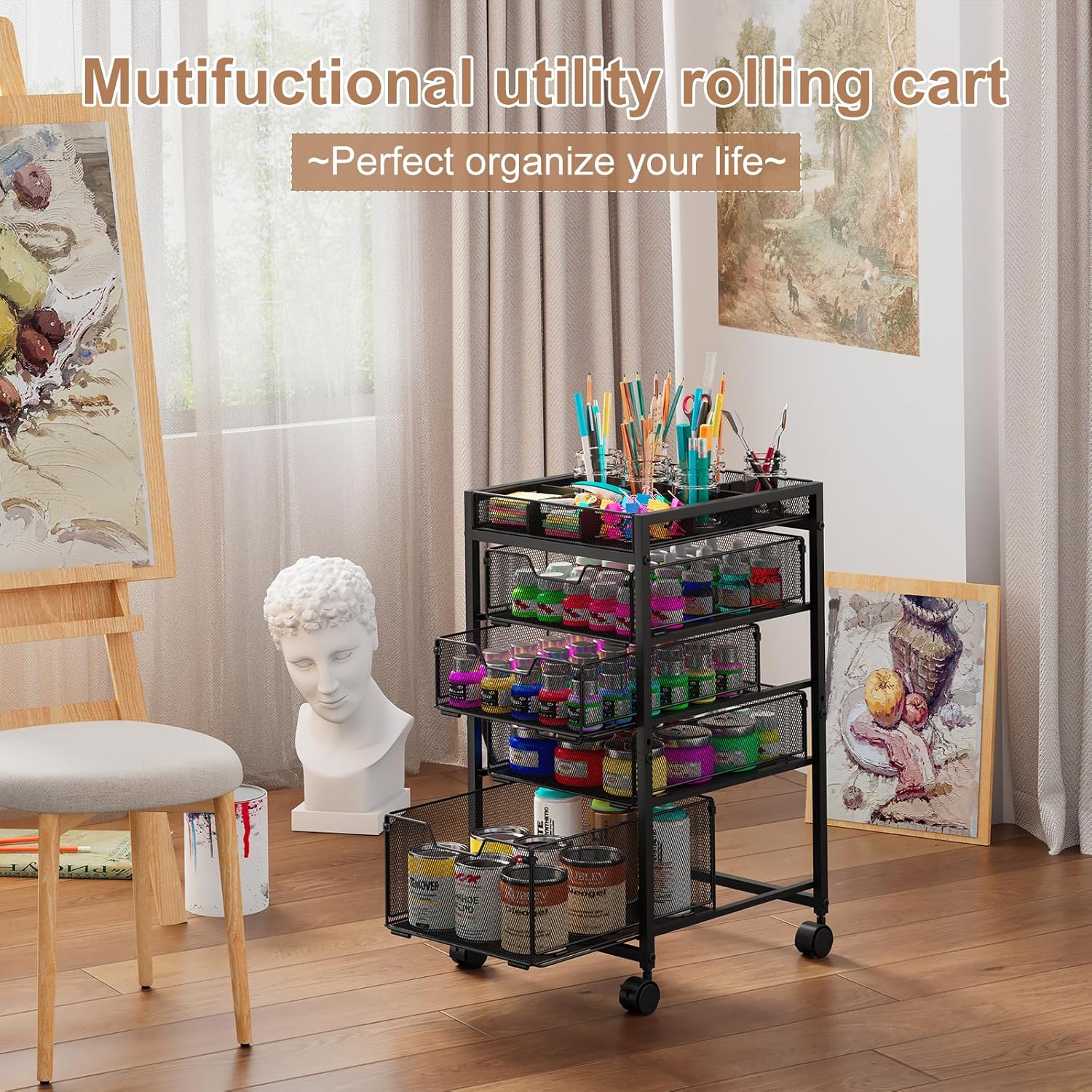 Rolling Utility Cart with 4 Dr - Art And Craft With Paint incelemesi ve fiyatı