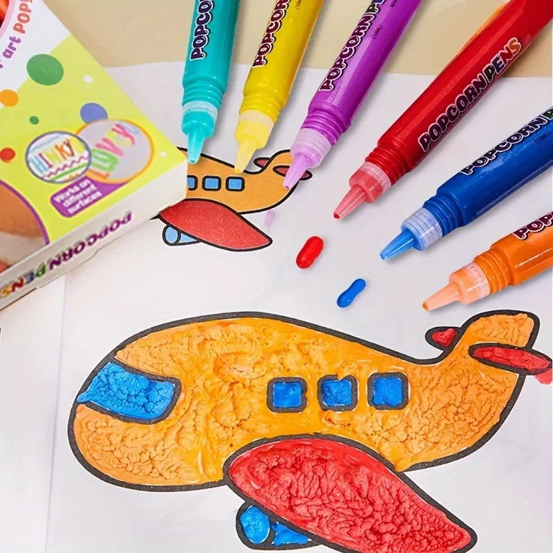 6pcs Puffy Popcorn Art Pens, 3 - Art And Craft With Paint incelemesi ve fiyatı