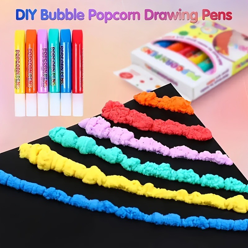 6pcs Puffy Popcorn Art Pens, 3 - Art And Craft With Paint incelemesi ve fiyatı