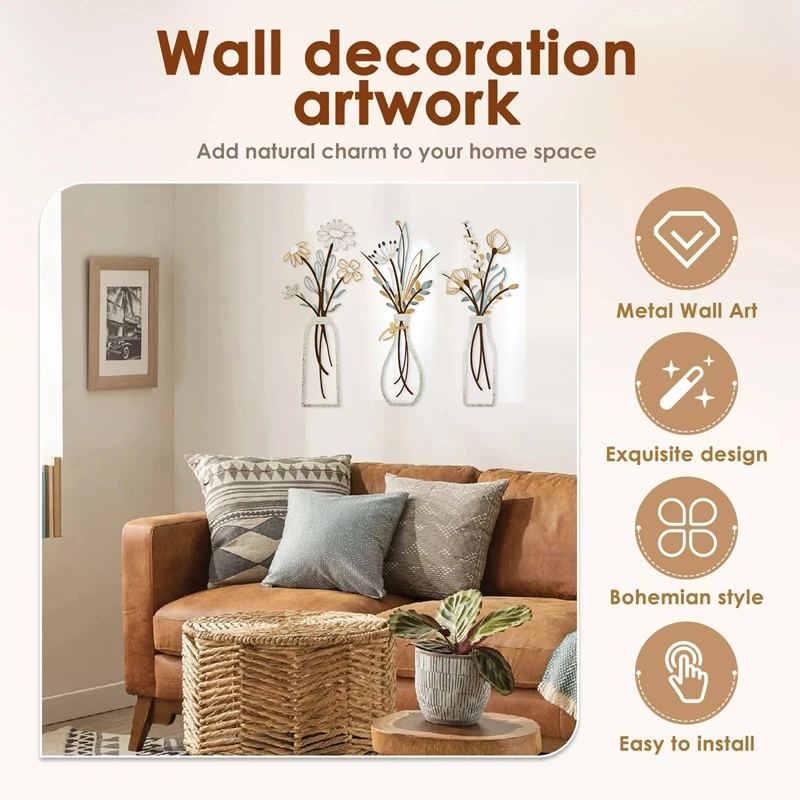 3pcs Metal Flowers Wall Decora - Art Craft Room incelemesi ve fiyatı