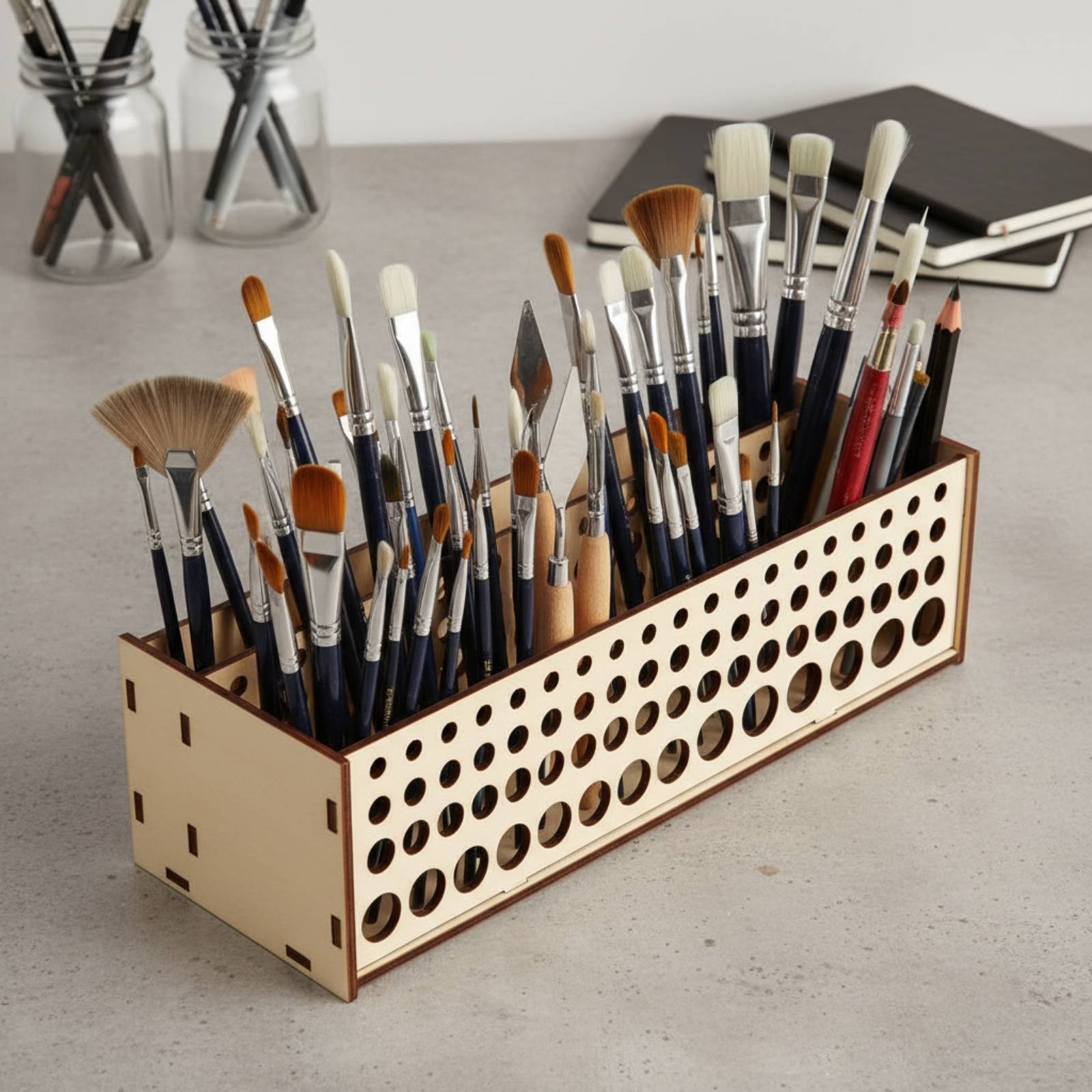 Paint Brush Rack 67 Holes Wood - Art Craft Room incelemesi ve fiyatı