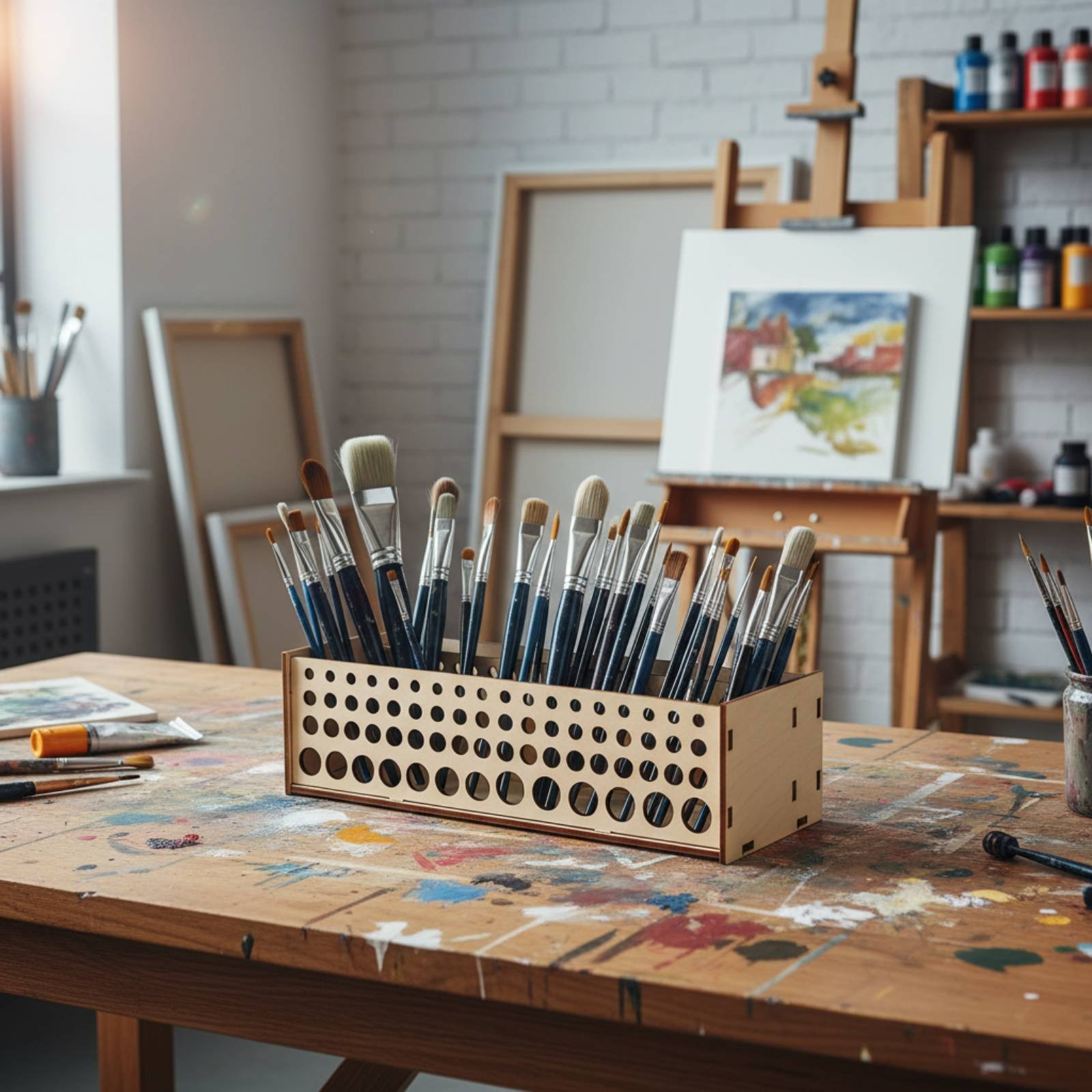 Paint Brush Rack 67 Holes Wood - Art Craft Room incelemesi ve fiyatı