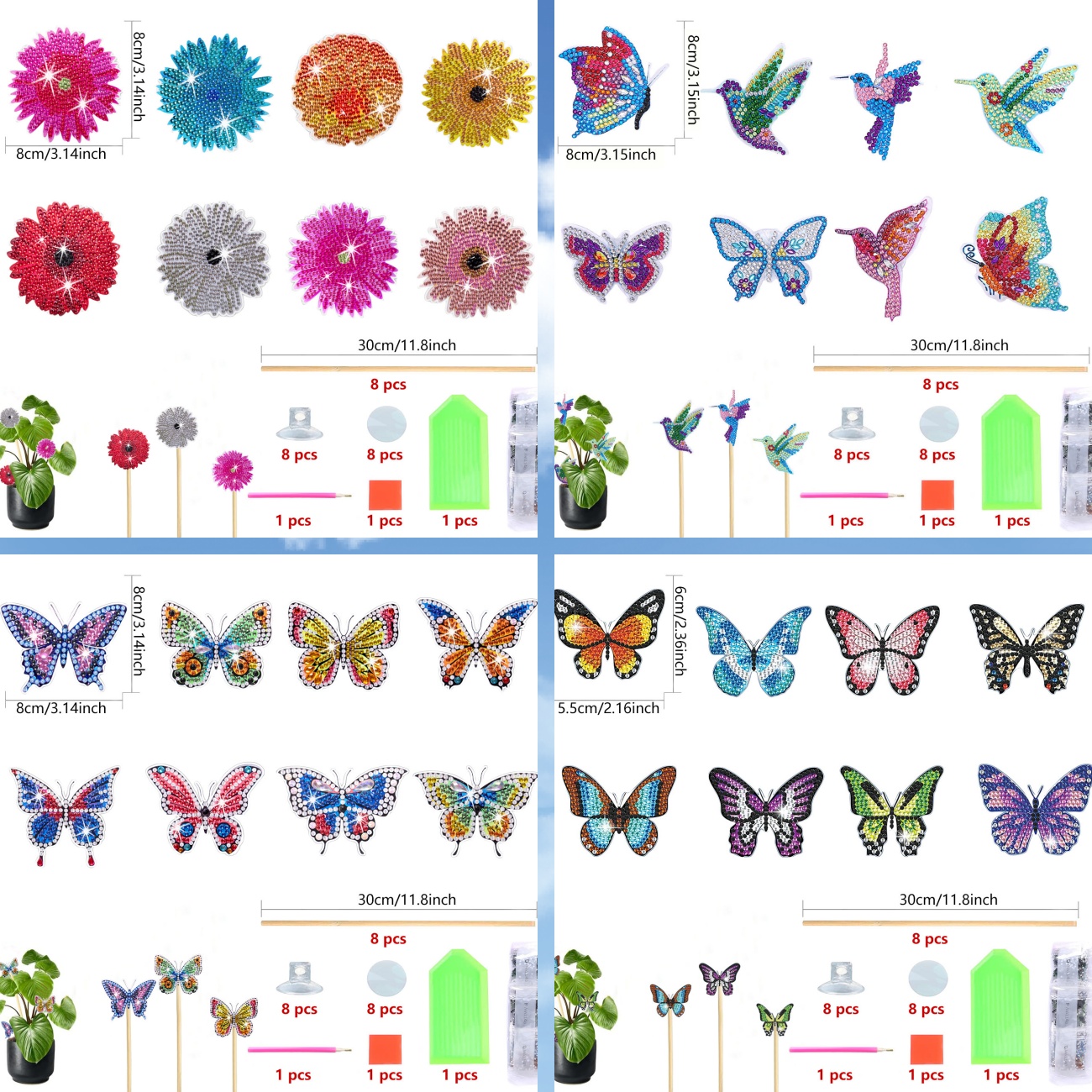 8 pieces of butterfly/flower/p - Art And Craft Valentine incelemesi ve fiyatı